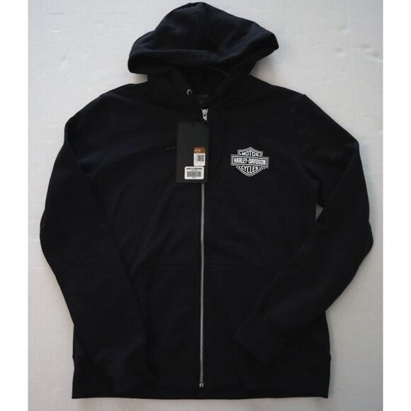 Harley-Davidson Women Sz S Black Beauty Special Racer Font Zip Front Hoodie - Picture 10 of 11